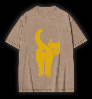 Hi Cat Fun Vintage Washed 100% Cotton T-Shirt