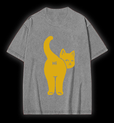Hi Cat Fun Vintage Washed 100% Cotton T-Shirt