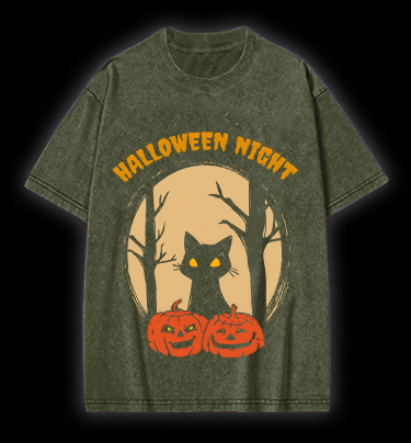 Spooky Cat Vibe Vintage Washed 100% Cotton T-Shirt