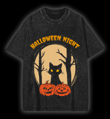 Spooky Cat Vibe Vintage Washed 100% Cotton T-Shirt