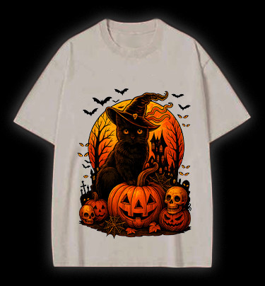 Halloween Cat Magic Vintage Washed 100% Cotton T-Shirt