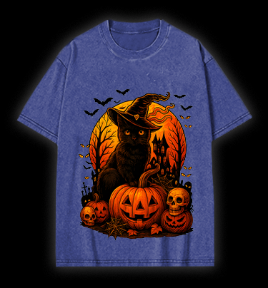 Halloween Cat Magic Vintage Washed 100% Cotton T-Shirt