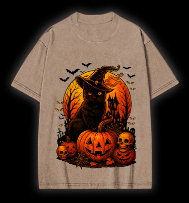 Halloween Cat Magic Vintage Washed 100% Cotton T-Shirt