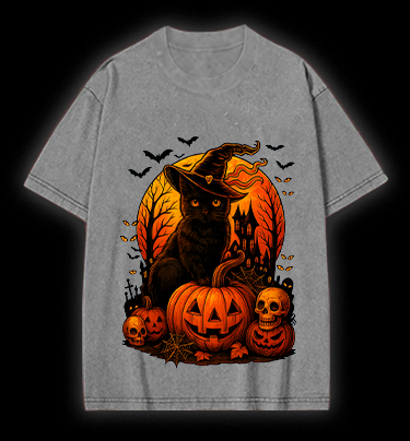 Halloween Cat Magic Vintage Washed 100% Cotton T-Shirt