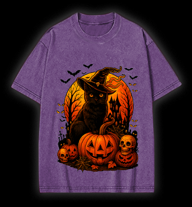 Halloween Cat Magic Vintage Washed 100% Cotton T-Shirt