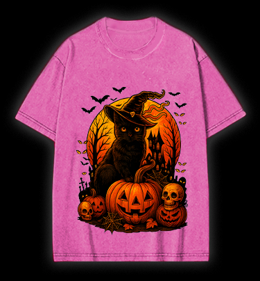 Halloween Cat Magic Vintage Washed 100% Cotton T-Shirt