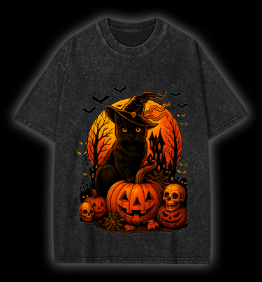 Halloween Cat Magic Vintage Washed 100% Cotton T-Shirt