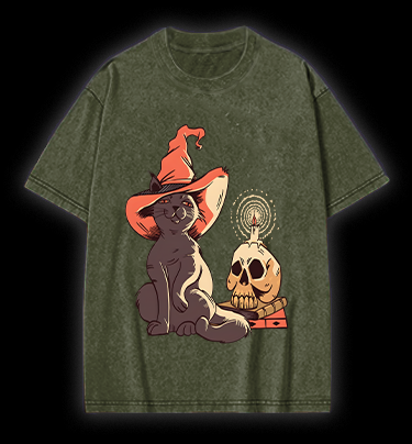Spooky Cat's Night Vintage Washed 100% Cotton T-Shirt