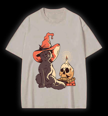 Spooky Cat's Night Vintage Washed 100% Cotton T-Shirt