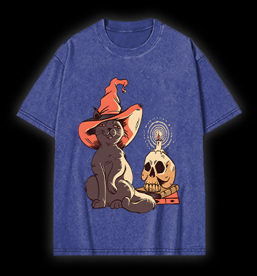 Spooky Cat's Night Vintage Washed 100% Cotton T-Shirt