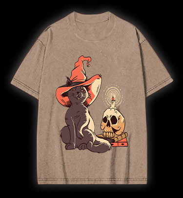 Spooky Cat's Night Vintage Washed 100% Cotton T-Shirt