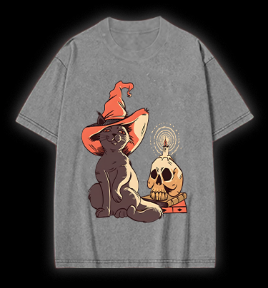 Spooky Cat's Night Vintage Washed 100% Cotton T-Shirt