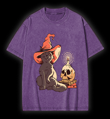 Spooky Cat's Night Vintage Washed 100% Cotton T-Shirt