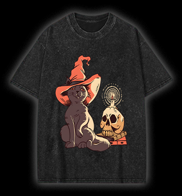 Spooky Cat's Night Vintage Washed 100% Cotton T-Shirt