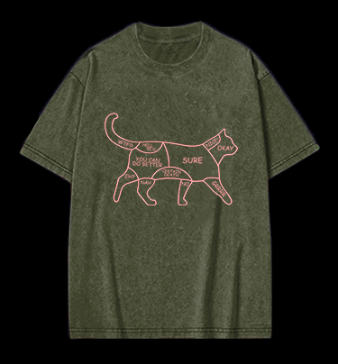 Cat's Wordy Silhouette Vintage Washed 100% Cotton T-Shirt