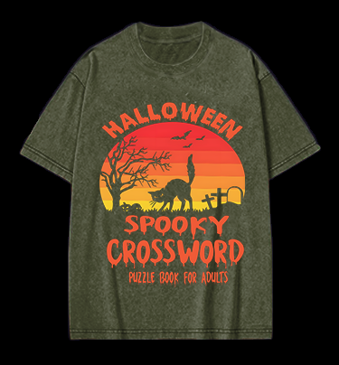 Halloween Crossword Fun Vintage Washed 100% Cotton T-Shirt