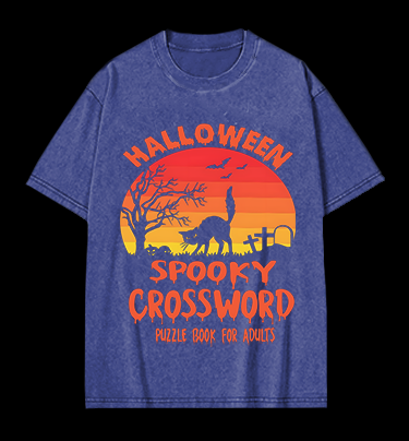 Halloween Crossword Fun Vintage Washed 100% Cotton T-Shirt