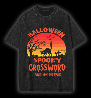 Halloween Crossword Fun Vintage Washed 100% Cotton T-Shirt