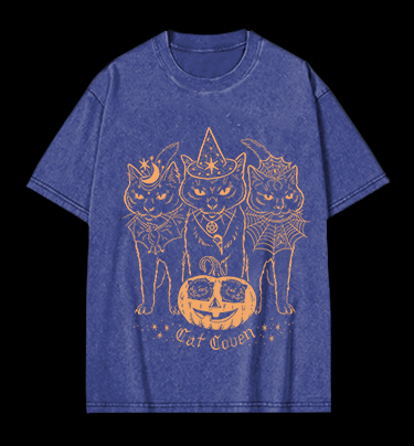 Halloween Cat Coven Vintage Washed 100% Cotton T-Shirt
