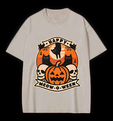 Happy Meow - o - ween Vintage Washed 100% Cotton T-Shirt