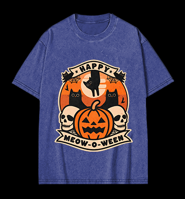 Happy Meow - o - ween Vintage Washed 100% Cotton T-Shirt