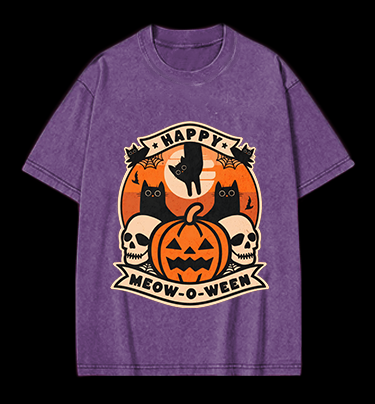 Happy Meow - o - ween Vintage Washed 100% Cotton T-Shirt