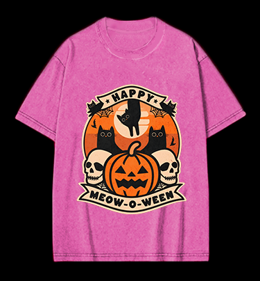 Happy Meow - o - ween Vintage Washed 100% Cotton T-Shirt