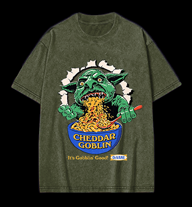 Cheddar Goblin Fun Vintage Washed 100% Cotton T-Shirt