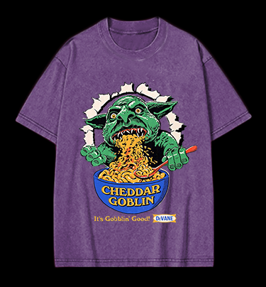 Cheddar Goblin Fun Vintage Washed 100% Cotton T-Shirt