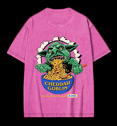 Cheddar Goblin Fun Vintage Washed 100% Cotton T-Shirt