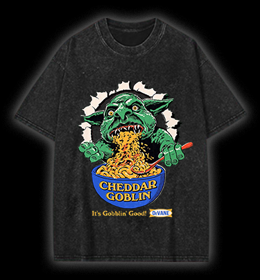 Cheddar Goblin Fun Vintage Washed 100% Cotton T-Shirt