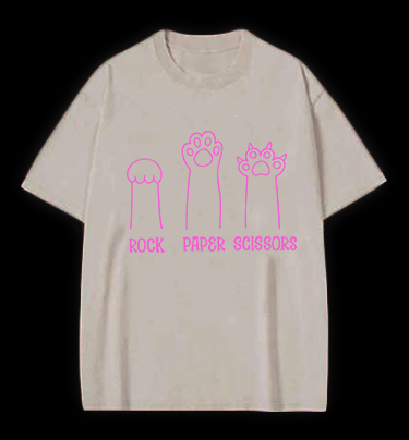 Cute Cat Rock Paper Scissors Vintage Washed 100% Cotton T-Shirt