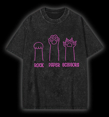 Cute Cat Rock Paper Scissors Vintage Washed 100% Cotton T-Shirt