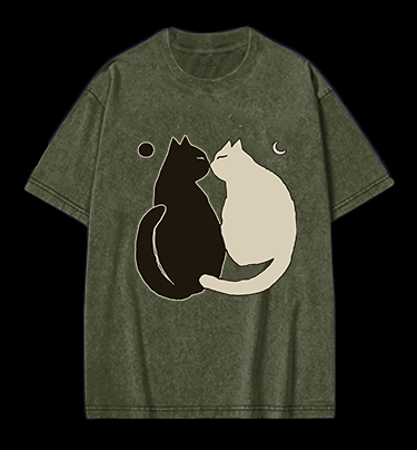 Yin - Yang Cats Vintage Washed 100% Cotton T-Shirt