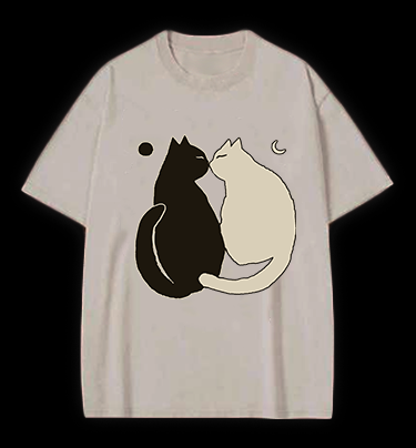 Yin - Yang Cats Vintage Washed 100% Cotton T-Shirt