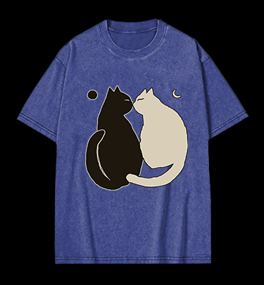Yin - Yang Cats Vintage Washed 100% Cotton T-Shirt