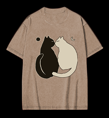 Yin - Yang Cats Vintage Washed 100% Cotton T-Shirt