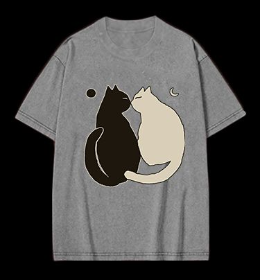 Yin - Yang Cats Vintage Washed 100% Cotton T-Shirt