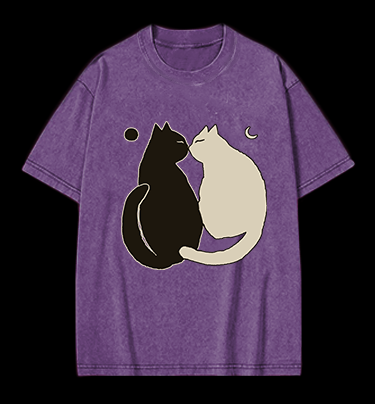 Yin - Yang Cats Vintage Washed 100% Cotton T-Shirt