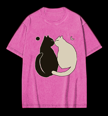 Yin - Yang Cats Vintage Washed 100% Cotton T-Shirt