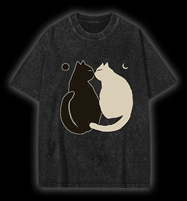 Yin - Yang Cats Vintage Washed 100% Cotton T-Shirt