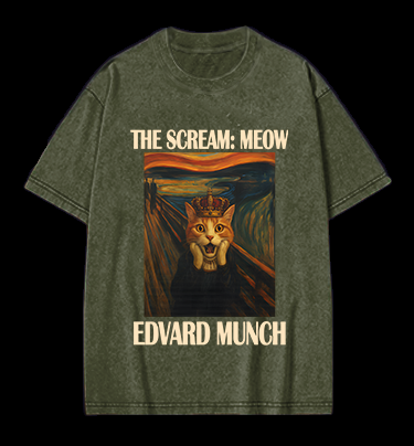 Edvard Munch's Cat Scream Vintage Washed 100% Cotton T-Shirt