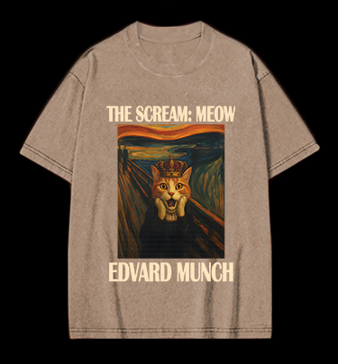 Edvard Munch's Cat Scream Vintage Washed 100% Cotton T-Shirt