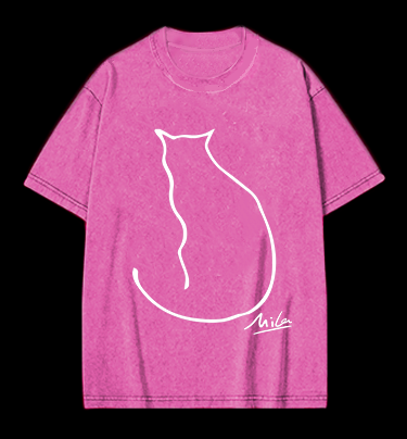 Minimalist Cat Line Art Vintage Washed 100% Cotton T-Shirt