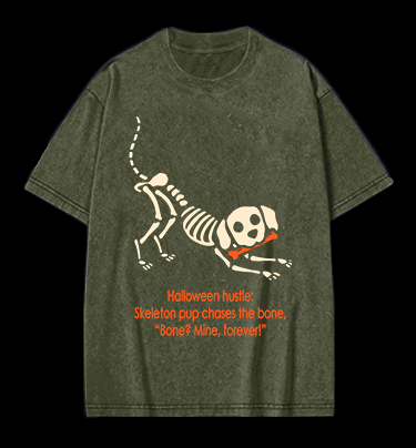 Halloween Dog's Bone Chase Vintage Washed 100% Cotton T-Shirt
