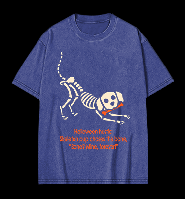 Halloween Dog's Bone Chase Vintage Washed 100% Cotton T-Shirt