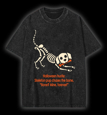 Halloween Dog's Bone Chase Vintage Washed 100% Cotton T-Shirt