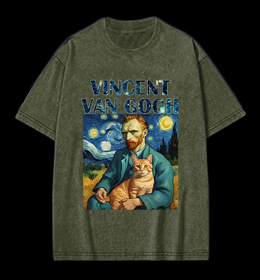 Vincent Van Gogh Creative Design Vintage Washed 100% Cotton T-Shirt