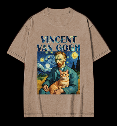 Vincent Van Gogh Creative Design Vintage Washed 100% Cotton T-Shirt