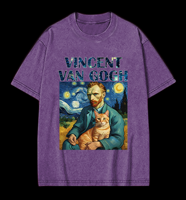 Vincent Van Gogh Creative Design Vintage Washed 100% Cotton T-Shirt